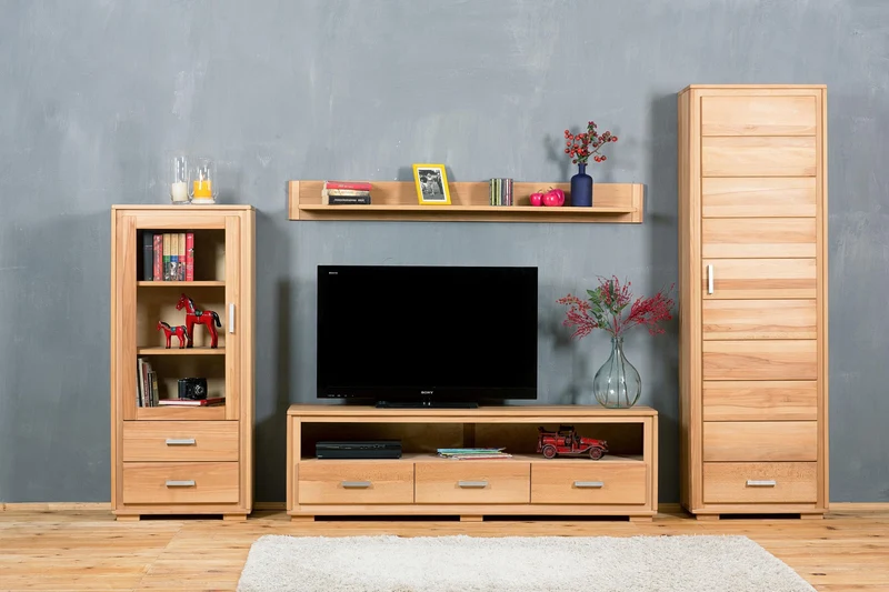 Wohnzimmerschrank Genf Set VIII, Kernbuche massiv geölt, 4-teilig