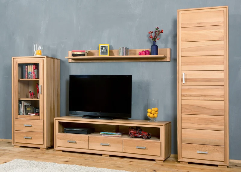 Wohnzimmerschrank Genf Set VIII, Kernbuche massiv geölt, 4-teilig