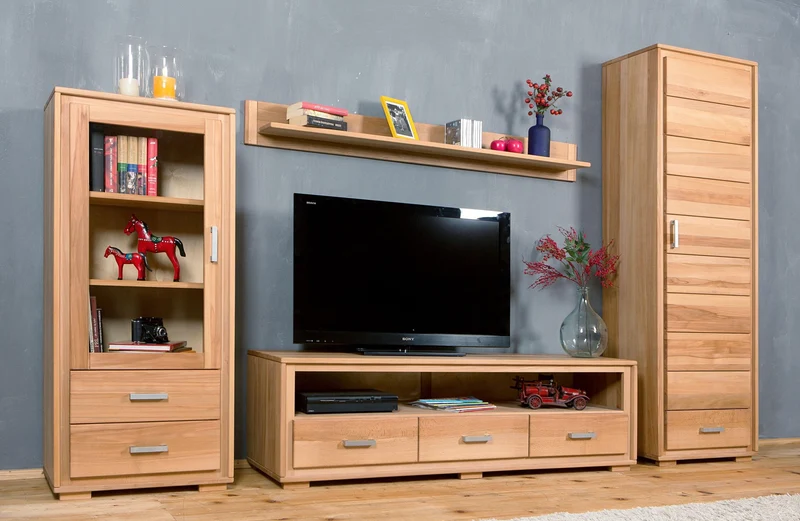 Wohnzimmerschrank Genf Set VIII, Kernbuche massiv geölt, 4-teilig