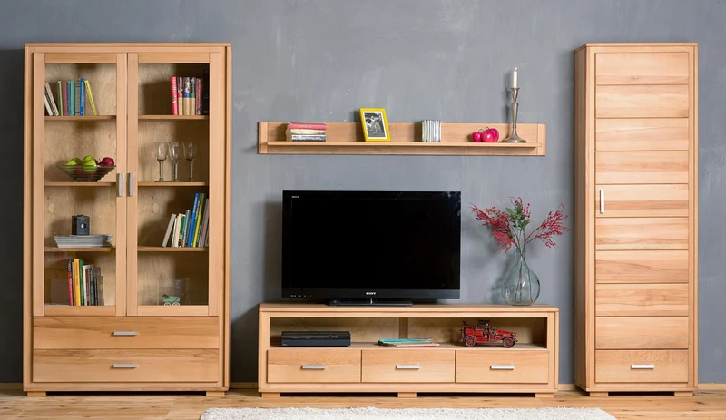 Wohnzimmerschrank Genf Set VII, Kernbuche massiv geölt, 4-teilig