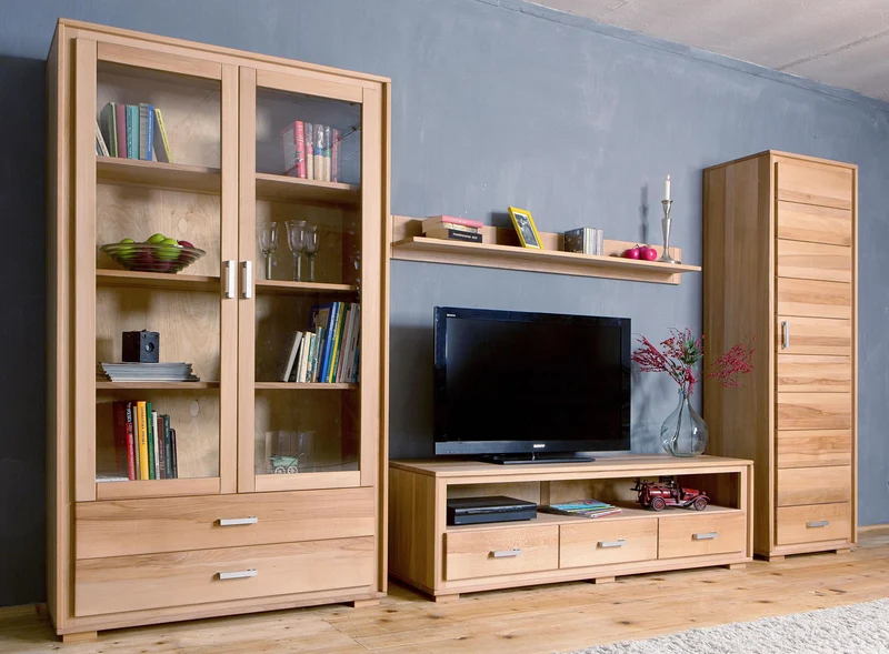 Wohnzimmerschrank Genf Set VII, Kernbuche massiv geölt, 4-teilig