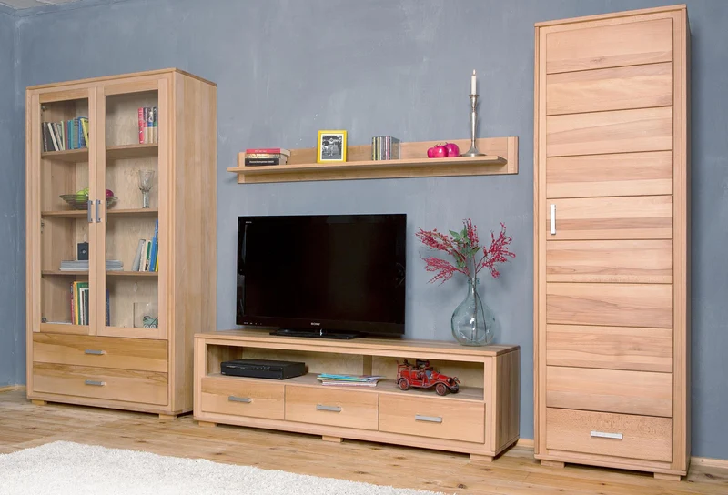 Wohnzimmerschrank Genf Set VII, Kernbuche massiv geölt, 4-teilig