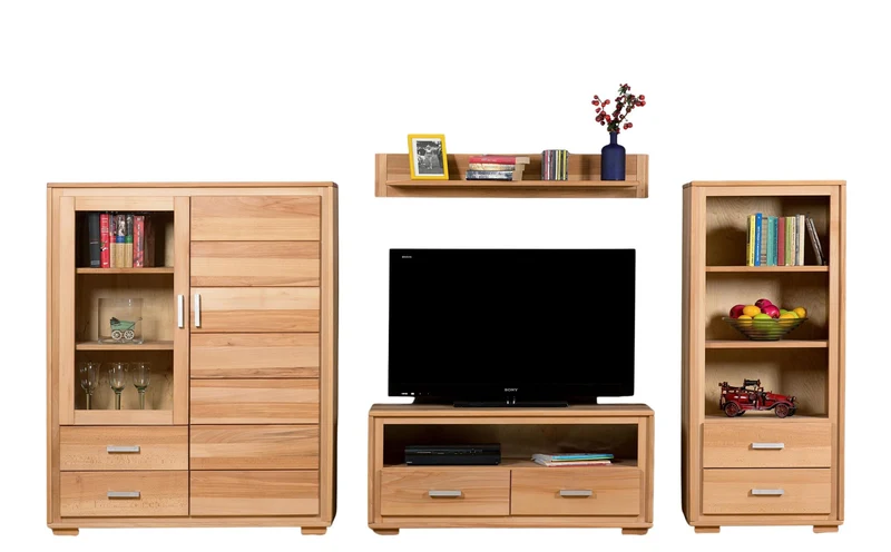 Wohnzimmerschrank Genf Set V, Kernbuche massiv geölt, 4-teilig