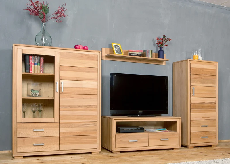 Wohnzimmerschrank Kernbuche massiv geölt, 4-teilig, Genf Set IV