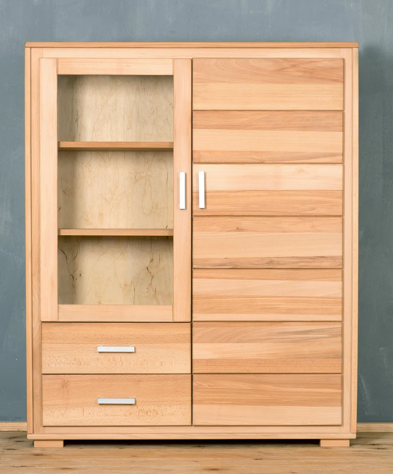 Wohnzimmerschrank Kernbuche massiv geölt, 4-teilig, Genf Set IV