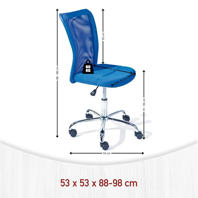 Kinderdrehstuhl BONNIE Blau, höhenverstellbar mit Fußkreuz Chrom