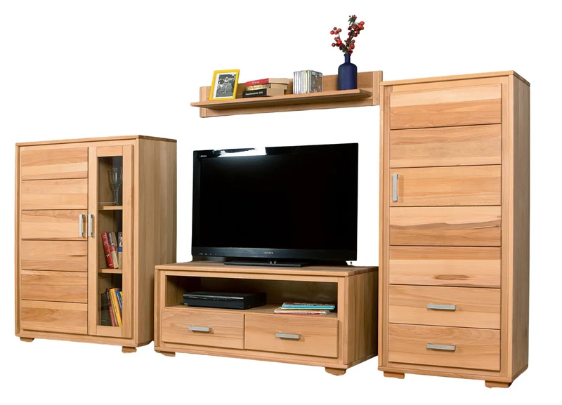 Wohnzimmerschrank Kernbuche massiv geölt, 4-teilig, Genf Set III