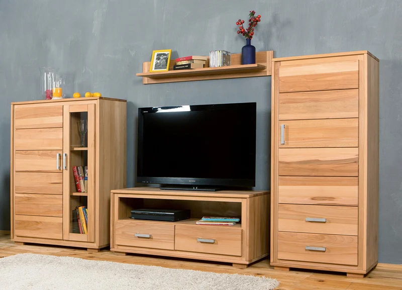 Wohnzimmerschrank Kernbuche massiv geölt, 4-teilig, Genf Set III