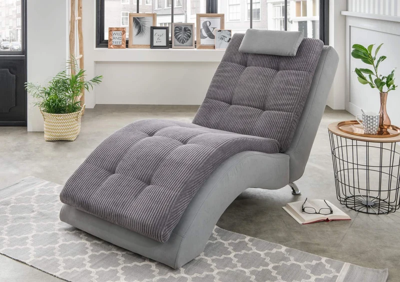 Liege Relaxliege VARESE Stoff Cord Grau
