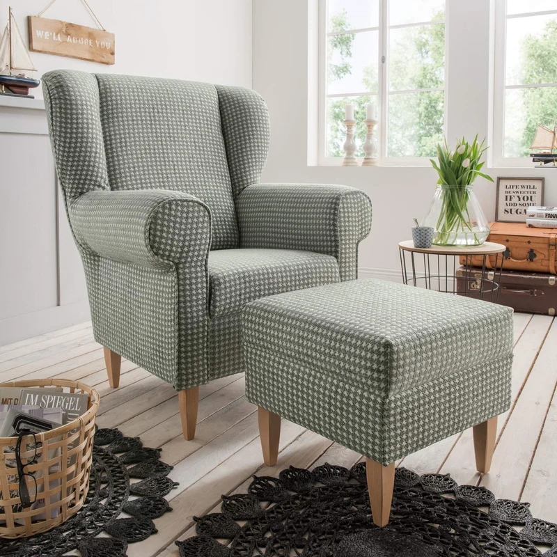 Hocker für Ohrensessel AVERSA Stoff Talento Olivgrün