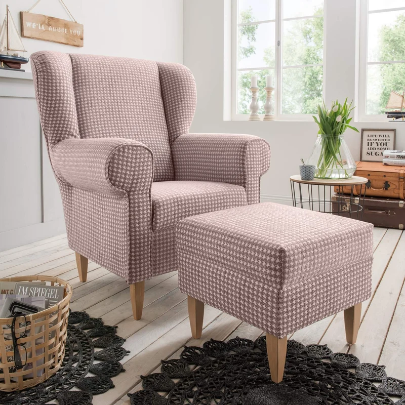 Hocker für Ohrensessel AVERSA Stoff Talento Flamingo