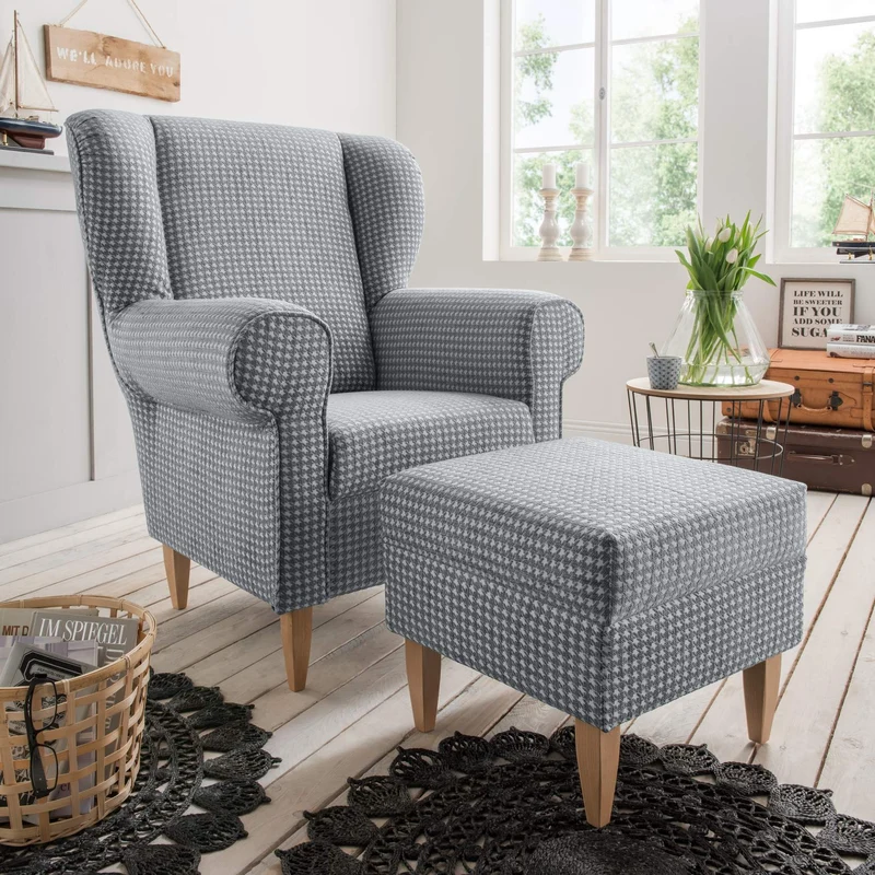 Hocker für Ohrensessel AVERSA Stoff Talento Grau