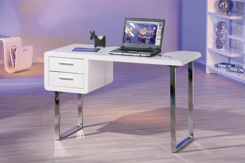 Schreibtisch Computertisch CLAUDE weiß 2 Schubladen