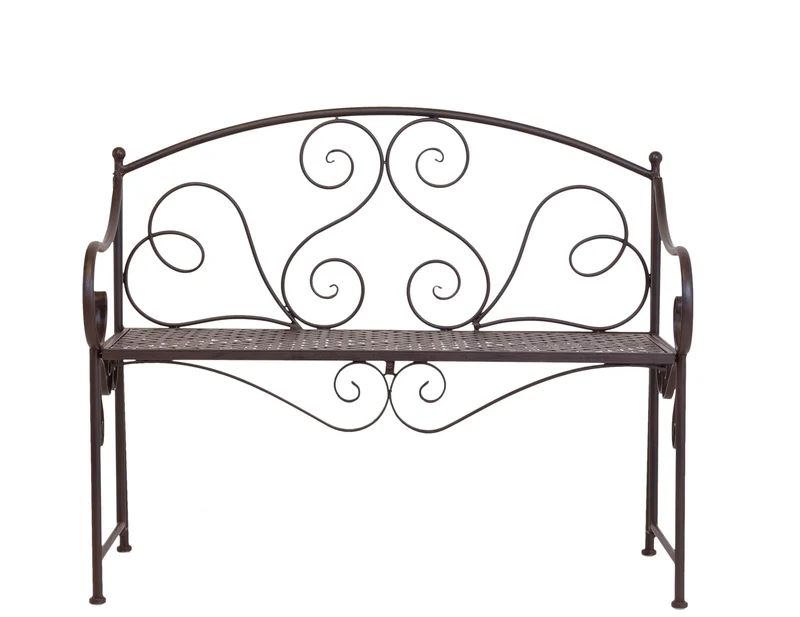 Eisenbank RIPASIO Gartenbank mit Armlehne, Metall dunkelbraun antik