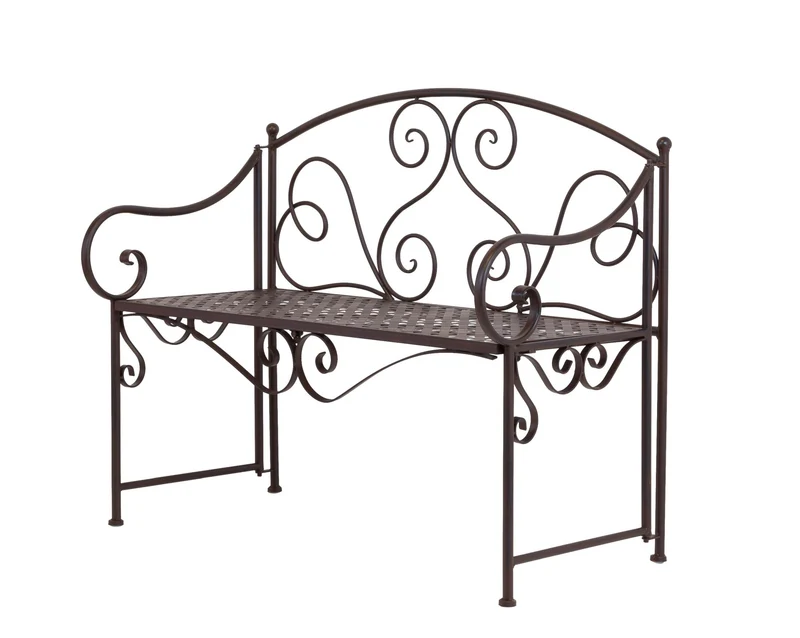 Eisenbank RIPASIO Gartenbank mit Armlehne, Metall dunkelbraun antik