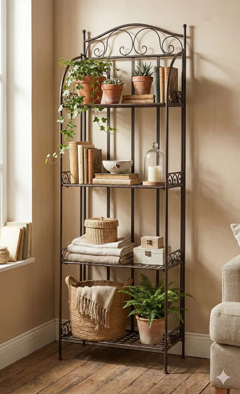 Metallregal VERENI antik braun Eisenregal klappbar im Landhausstil