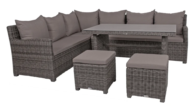 Gartensofa Eckgruppe OVIEDO mit höheren Tisch fast in Esstischhöhe