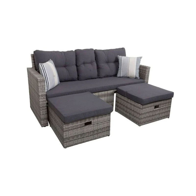 Gartensofa VALLETTA inkl. Kissen und Fußhocker und klappbaren Tisch