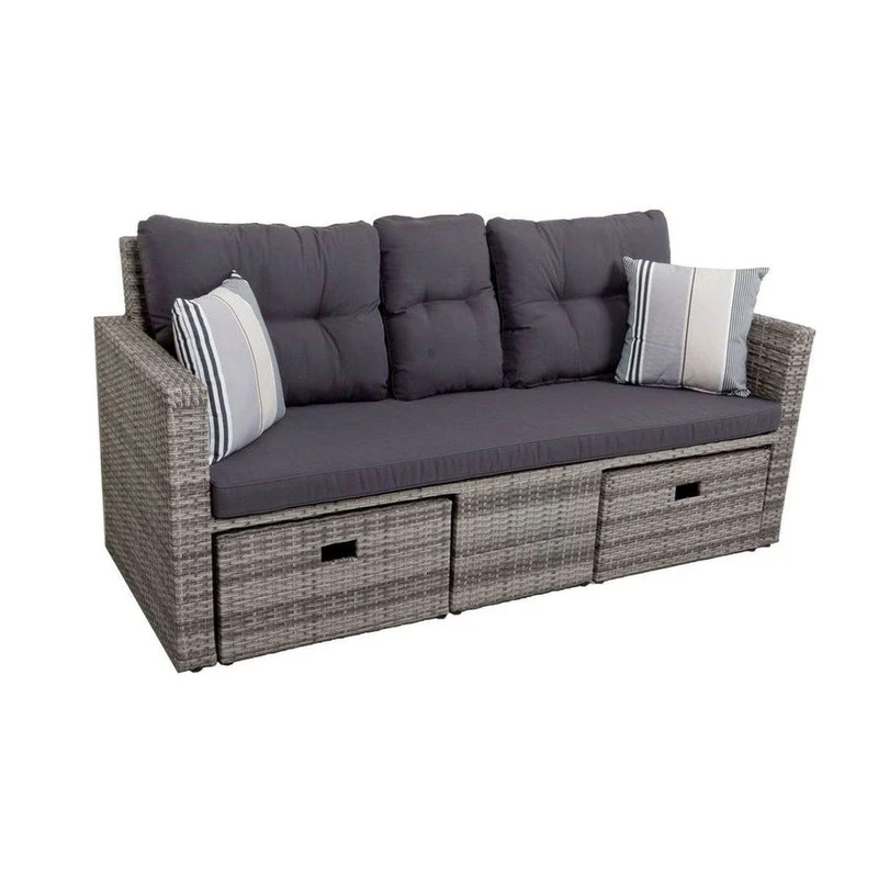Gartensofa VALLETTA inkl. Kissen und Fußhocker und klappbaren Tisch