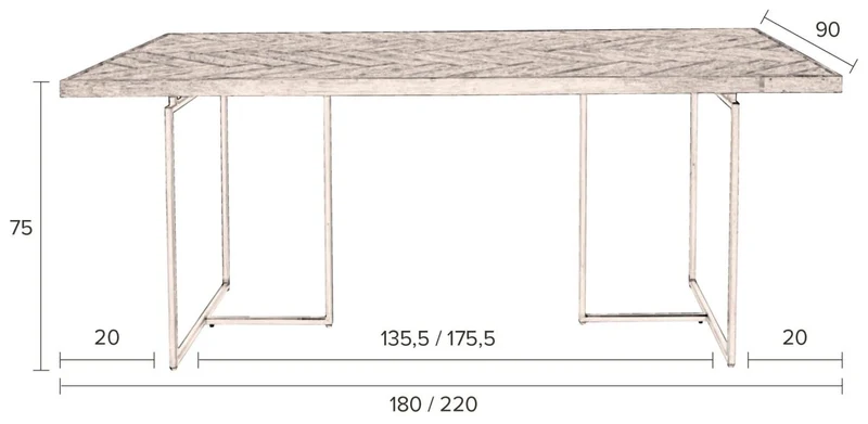 Esstisch CLASS mit Fischgrät Platte 220 x 90 cm von DutchBone