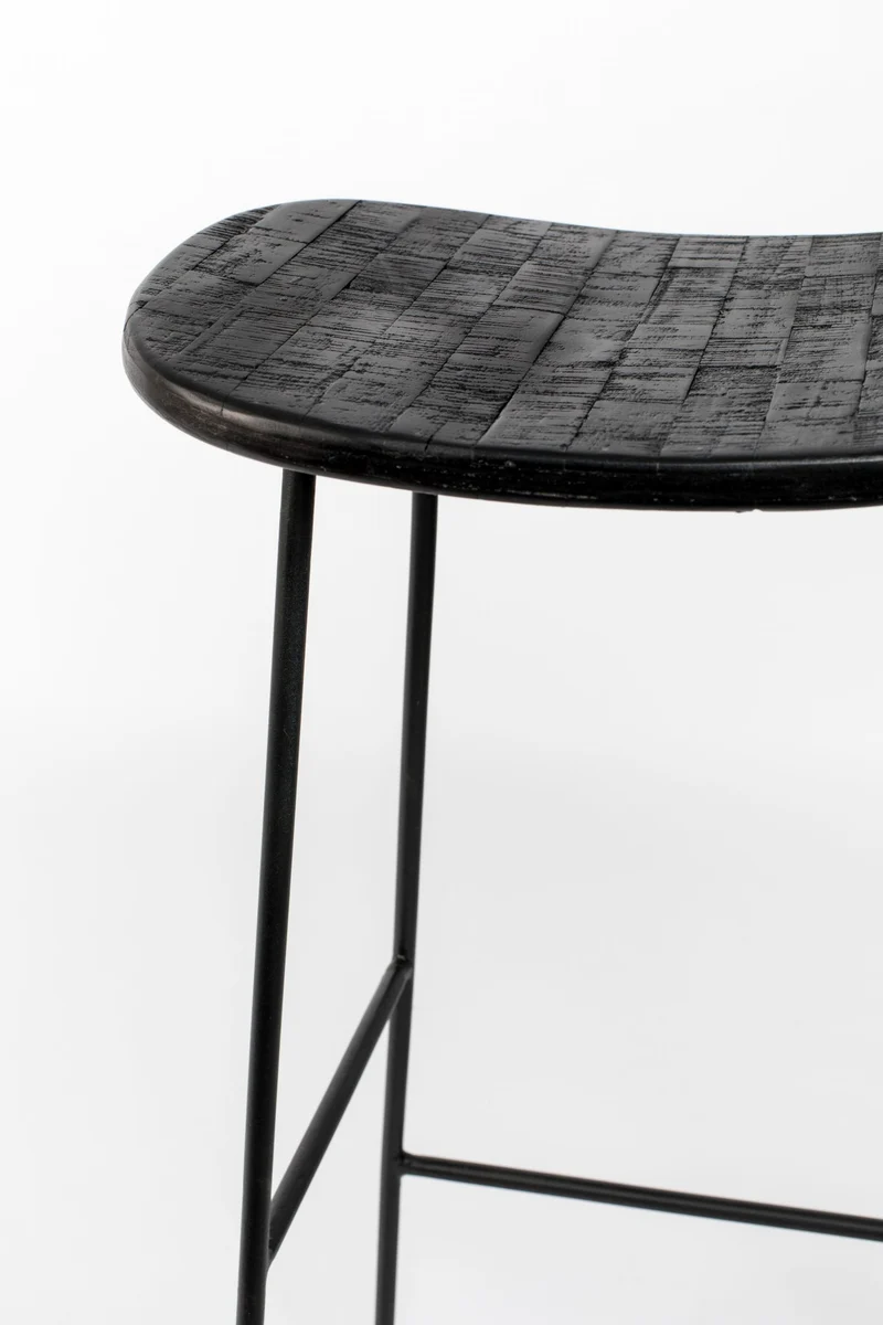 Barhocker TANGLE Schwarz - Metall und Teakholz