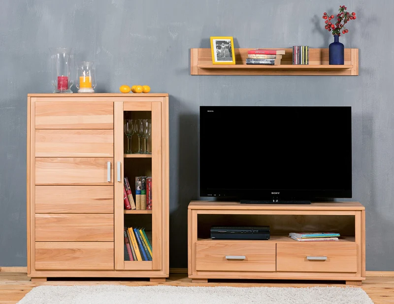 Wohnzimmerschrank Kernbuche massiv geölt, 3-teilig, Genf Set II