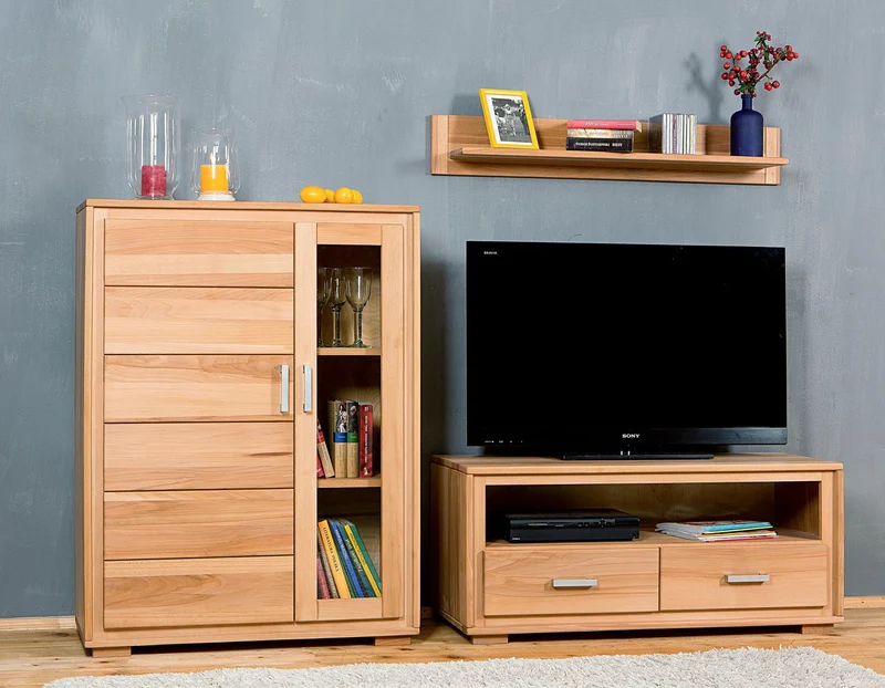 Wohnzimmerschrank Kernbuche massiv geölt, 3-teilig, Genf Set II