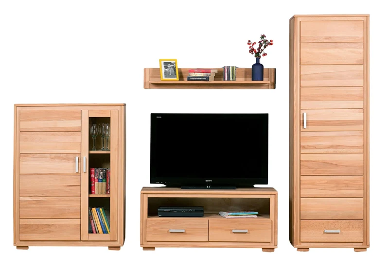 Wohnzimmerschrank Kernbuche massiv geölt, 4-teilig, Genf Set I