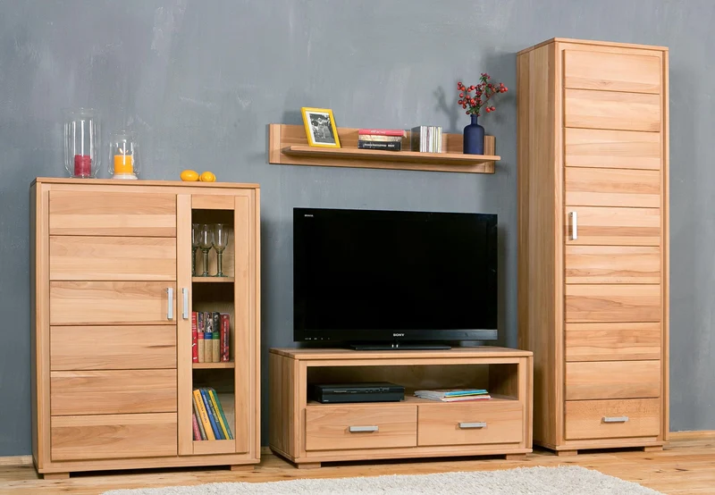 Wohnzimmerschrank Kernbuche massiv geölt, 4-teilig, Genf Set I