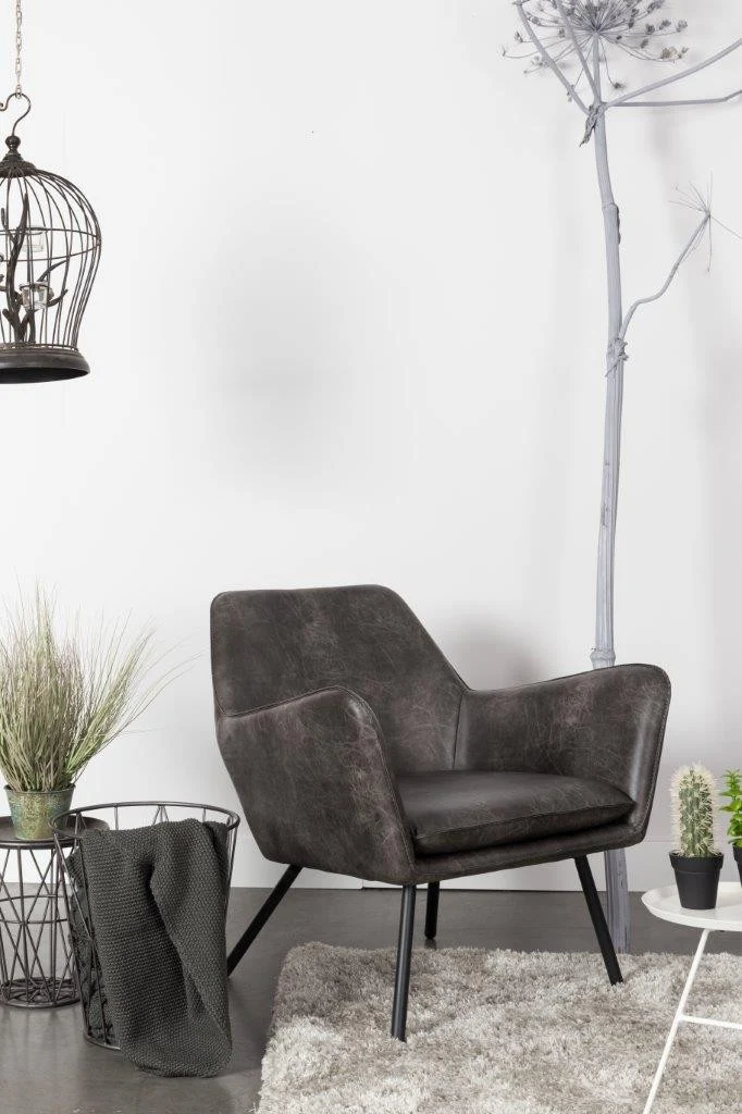 Retro Sessel BON Kunstleder Vintage Dunkelgrau