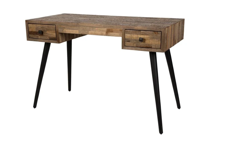 Schreibtisch LEO Platte recycled Teak mit 2 Schubläden