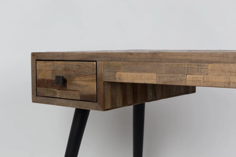 Schreibtisch LEO Platte recycled Teak mit 2 Schubläden