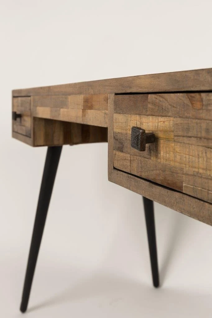 Schreibtisch LEO Platte recycled Teak mit 2 Schubläden