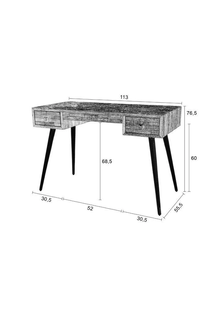 Schreibtisch LEO Platte recycled Teak mit 2 Schubläden