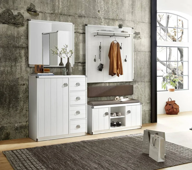 Garderobenspiegel BUDDY 90 x 80 cm Pinie weiß gebürstet