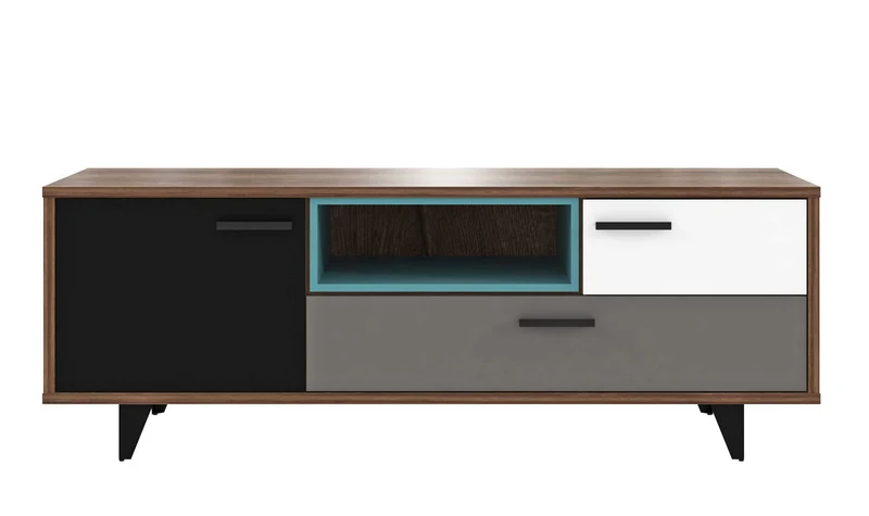 Jugendzimmer RAVEN mit Schwebetürenschrank Schlammeiche Weiß Grün Grau