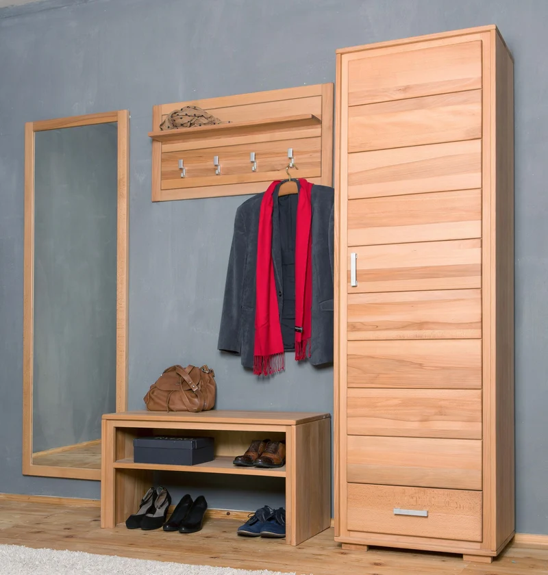 Garderoben Set Kernbuche Massivholz geölt, 4-teilig, Genf VI