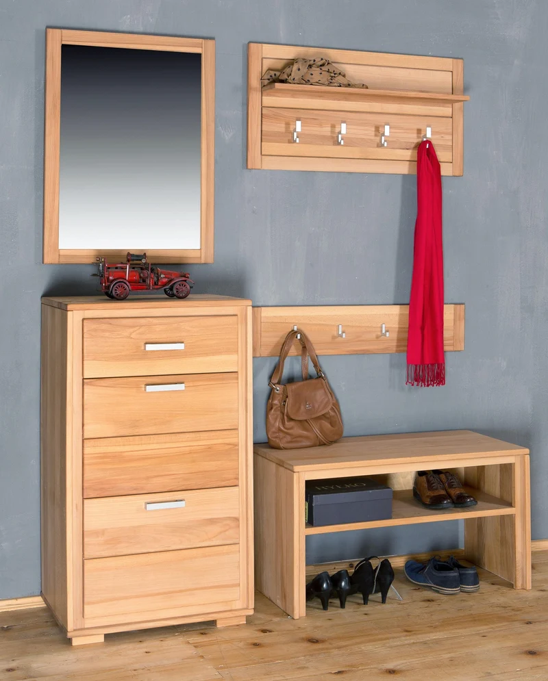 Garderoben Set Kernbuche Massivholz geölt, 5-teilig, Genf IV