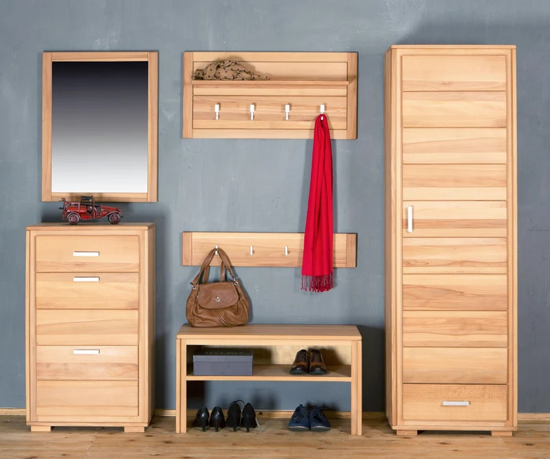 Garderoben Set Kernbuche Massivholz geölt, 6-teilig, Genf III