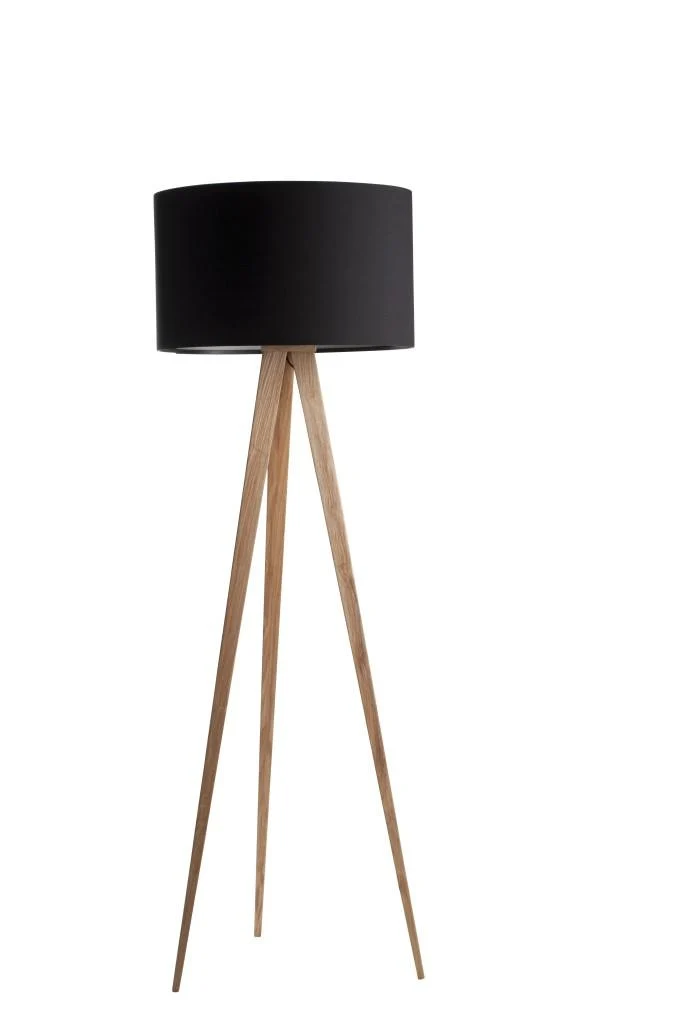 Stehleuchte TRIPOD WOOD BLACK von ZUIVER Schirm schwarz Füße natur