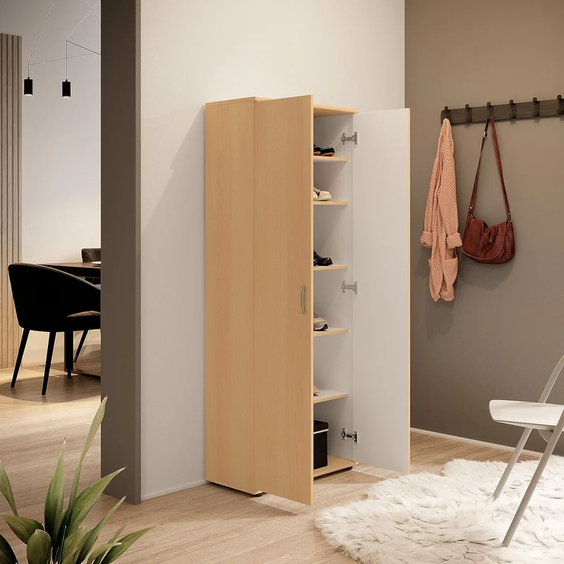 Schuhschrank TALENT für Büro, Keller, Diele, Buche Optik 5 Fächer