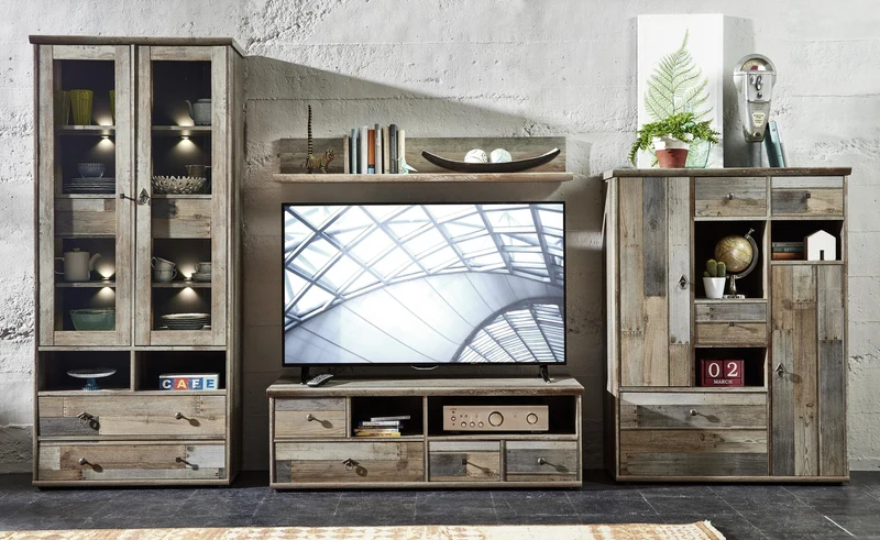 Wohnzimmerschrank Wohnwand BONANZA DD80 - Driftwood Nachbildung