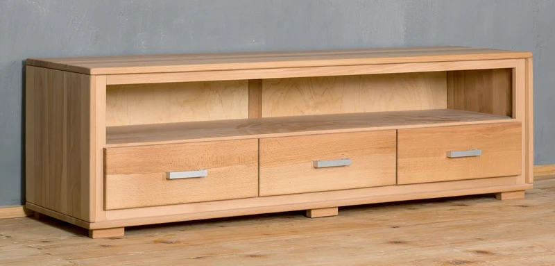 TV-Lowboard 3 Schubladen Kernbuche Massivholz geölt, Genf