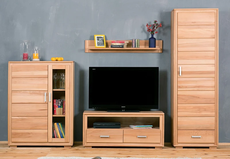 TV-Lowboard 2 Schubladen Kernbuche Massivholz geölt, Genf