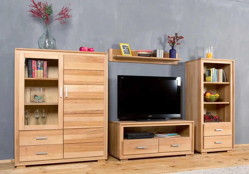 Regal 139 cm, 2 Schubladen, Kernbuche Massivholz geölt, Genf