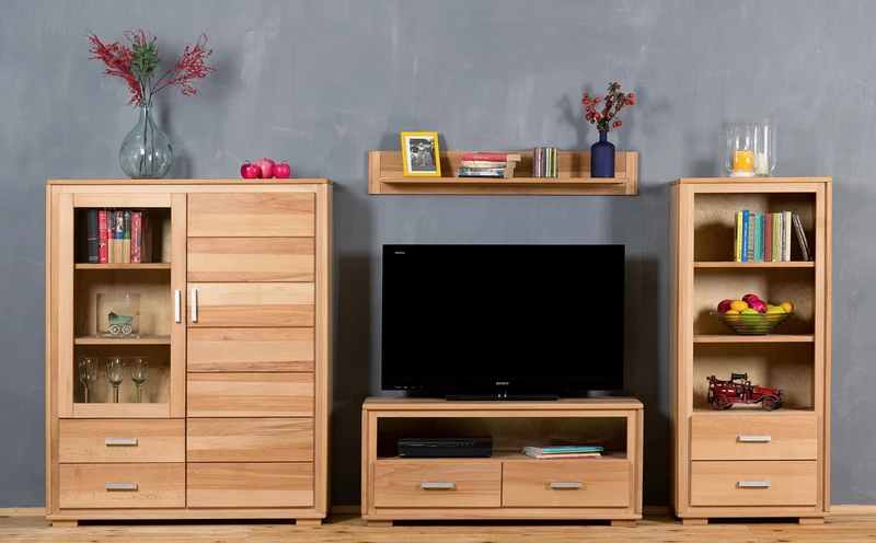 Regal 139 cm, 2 Schubladen, Kernbuche Massivholz geölt, Genf