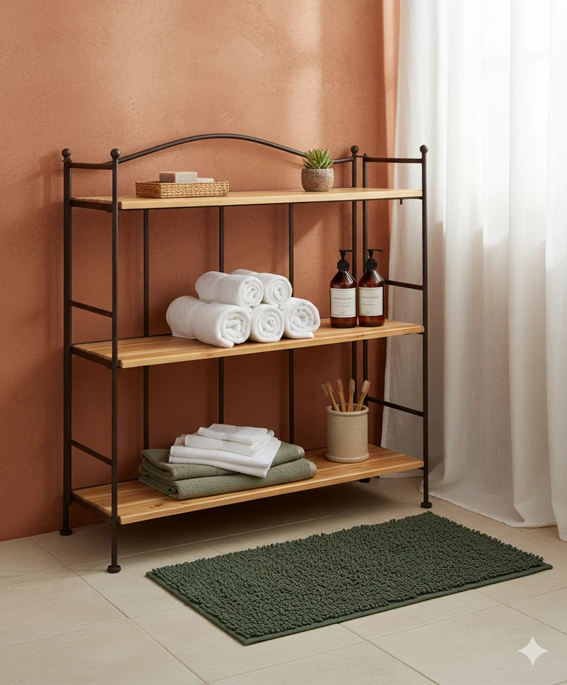 Landhausregal Bordo (96 cm) – Rustikales Regal aus Eisen & Massivholz