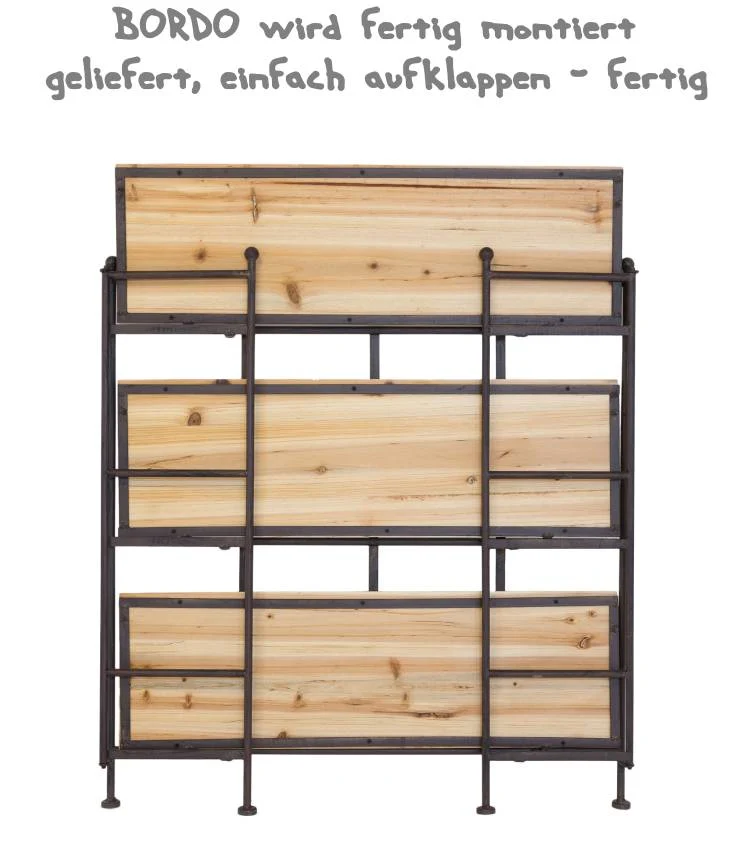 Landhausregal Bordo (96 cm) – Rustikales Regal aus Eisen & Massivholz