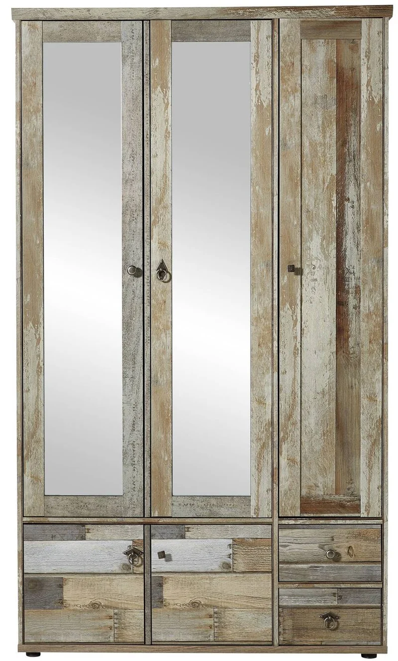 Garderobenschrank BONANZA 3-türig mit Spiegel - Driftwood Nachbildung
