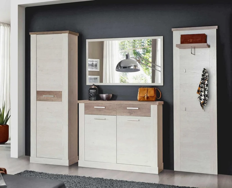 Dielenschrank DURO Garderobenschrank Optik Pinie weiß antik